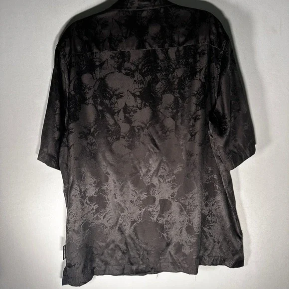 HAN KJOBENHAVN Shirt‎ Men XL Black Alien All Over Print Satin Festival EDM Club